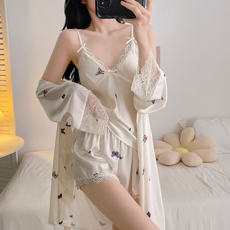 Ensemble pyjama avec bordure en dentelle papillon - image 2