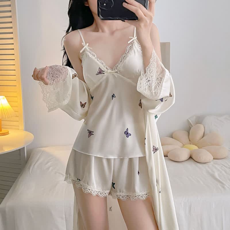 Ensemble pyjama avec bordure en dentelle papillon - image 1