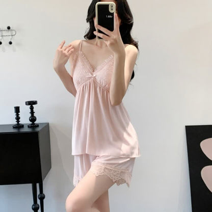 Ensemble de vêtements d'intérieur élégant avec bordure en dentelle - Rose - Débardeur et short - XXL - image 14