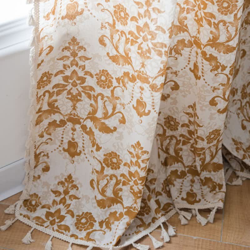 Rideau vintage à motifs jaunes et à pompons - image 3