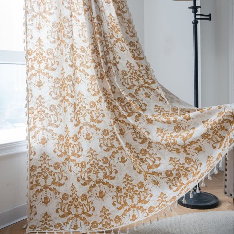 Rideau vintage à motifs jaunes et à pompons - image 1