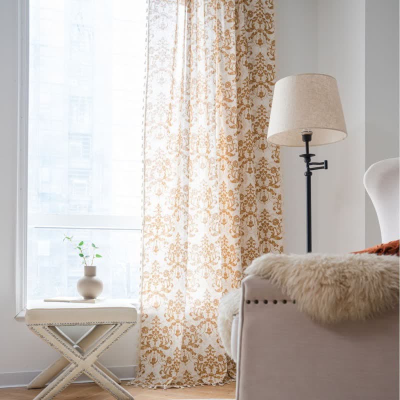 Rideau vintage à motifs jaunes et à pompons - image 2