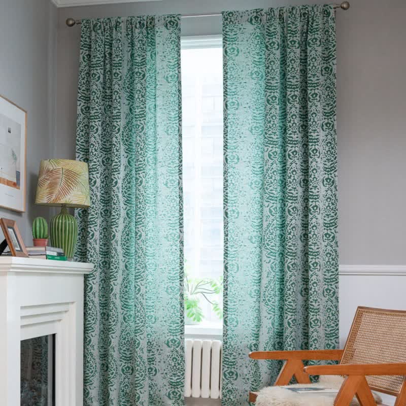 Rideau de style vintage à motif de gouttes d'eau - Vert - œillet - 132 cm x 300 cm - image 0