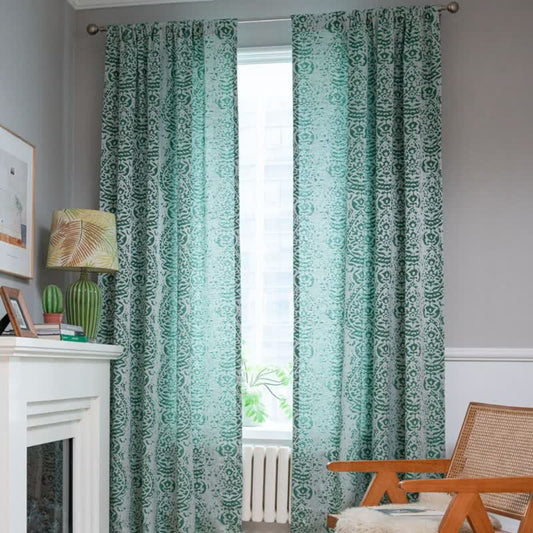 Rideau de style vintage à motif de gouttes d'eau - Vert - œillet - 132 cm x 300 cm - image 0