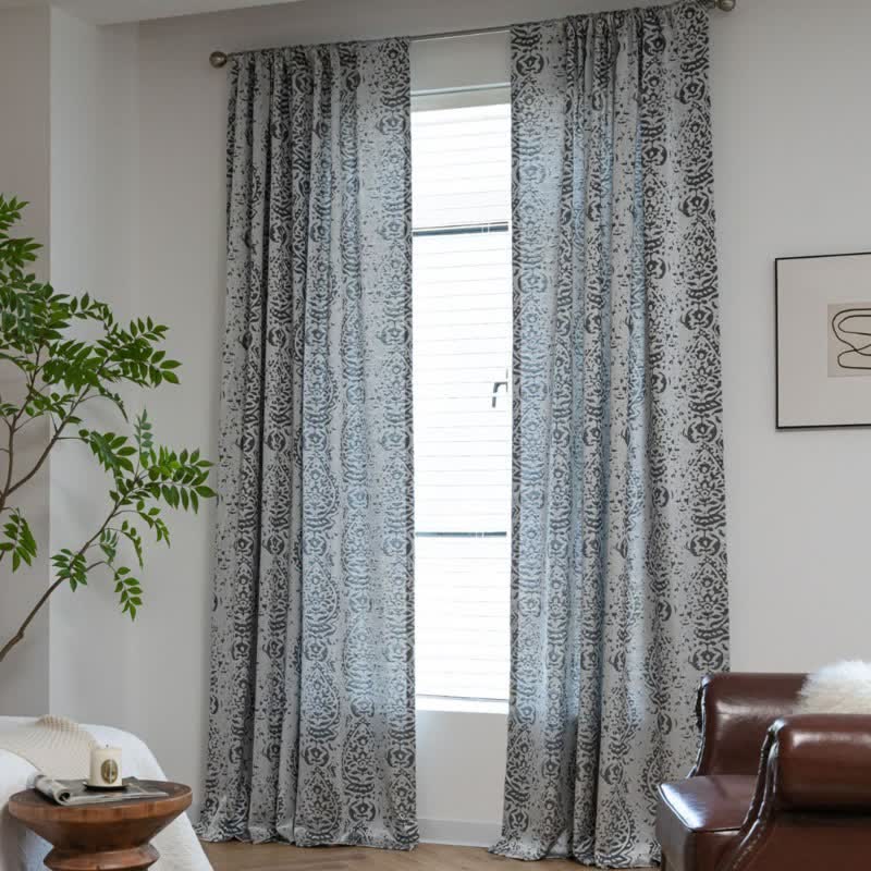Rideau de style vintage à motif de gouttes d'eau - Gris - œillet - 132 cm x 300 cm - image 5