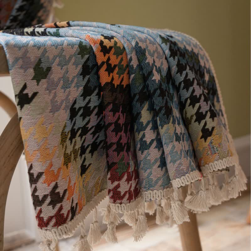 Rideau jacquard pied-de-poule coloré avec pompon - image 3