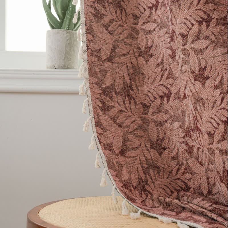 Rideau vintage à motif jacquard de feuilles et à pompons - image 3
