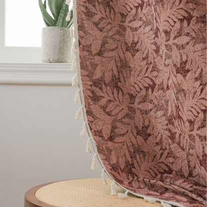 Rideau vintage à motif jacquard de feuilles et à pompons - image 3