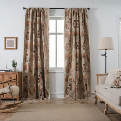 Rideau jacquard à motif d'anneaux d'arbre et à pompons - œillet - 150 cm x 300 cm - image 0