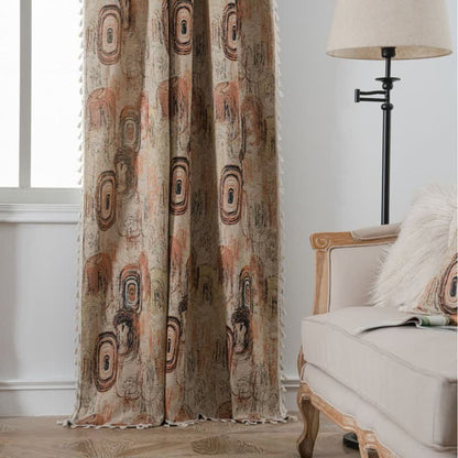 Rideau jacquard à motif d'anneaux d'arbre et à pompons - image 3