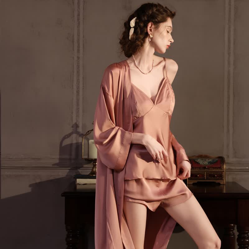 Ensemble pyjama débardeur en soie uni (3 pièces) - image 5