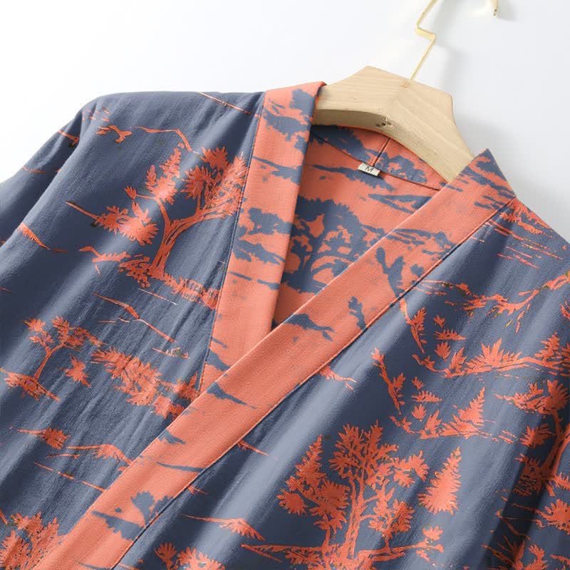 Peignoir kimono unisexe en gaze de coton à motifs de montagnes et d'arbres - image 4
