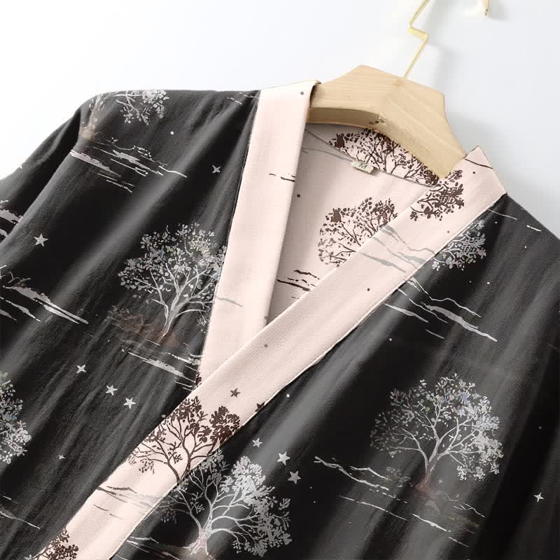 Peignoir kimono unisexe en coton à motif « Charcoal Tree » - image 4
