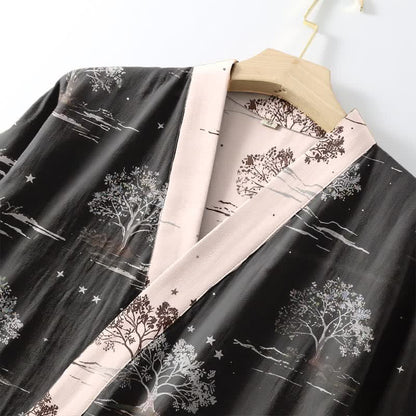 Peignoir kimono unisexe en coton à motif « Charcoal Tree » - image 4