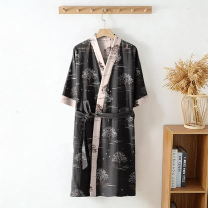 Peignoir kimono unisexe en coton à motif « Charcoal Tree » - image 2