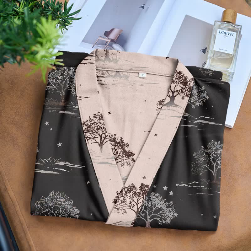 Peignoir kimono unisexe en coton à motif « Charcoal Tree » - image 3
