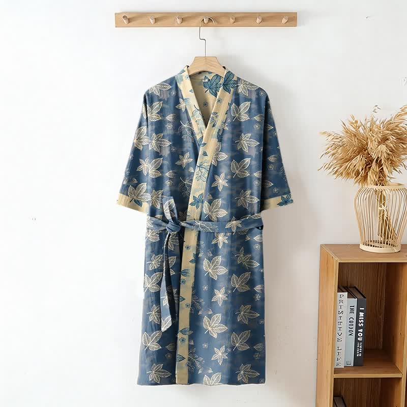 Peignoir kimono unisexe en coton à motif de feuilles d'érable - image 2