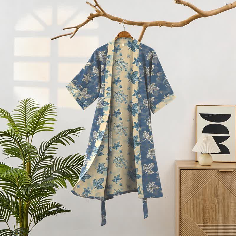 Peignoir kimono unisexe en coton à motif de feuilles d'érable - image 1