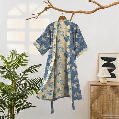 Peignoir kimono unisexe en coton à motif de feuilles d'érable - image 1