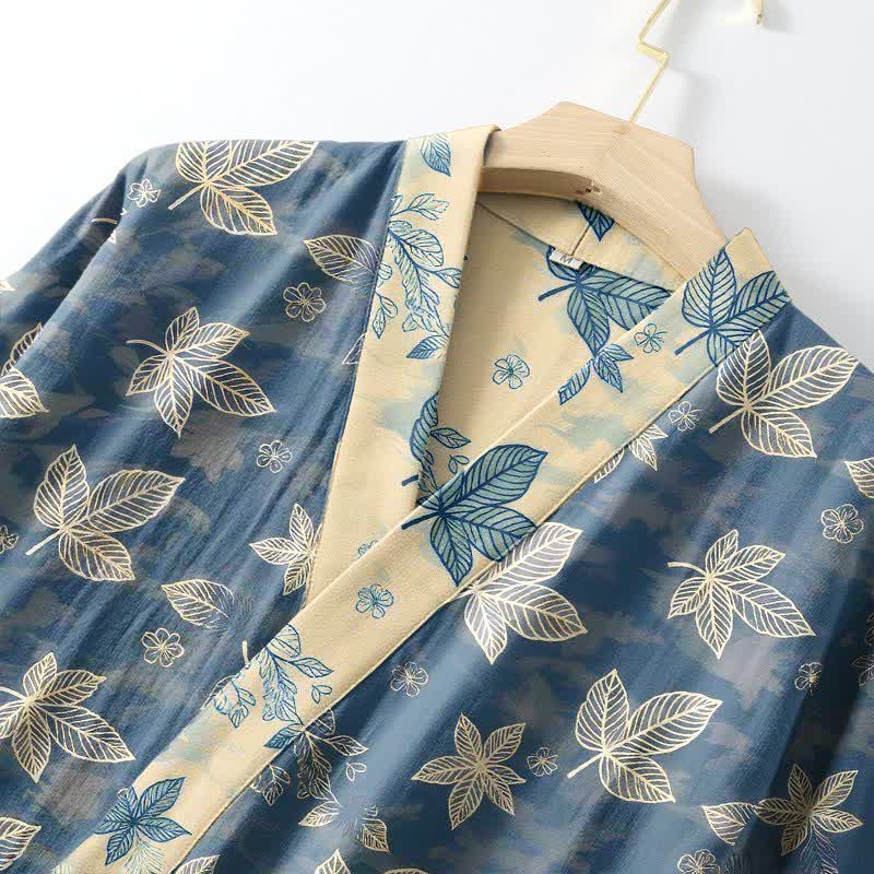 Peignoir kimono unisexe en coton à motif de feuilles d'érable - image 4