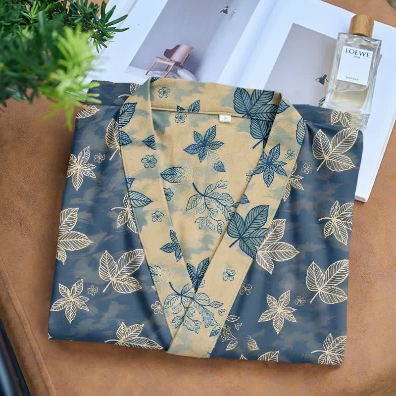 Peignoir kimono unisexe en coton à motif de feuilles d'érable - image 3