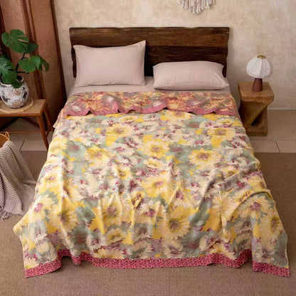 Couverture artistique en gaze de coton à motif tournesol - 220 cm x 240 cm - image 0