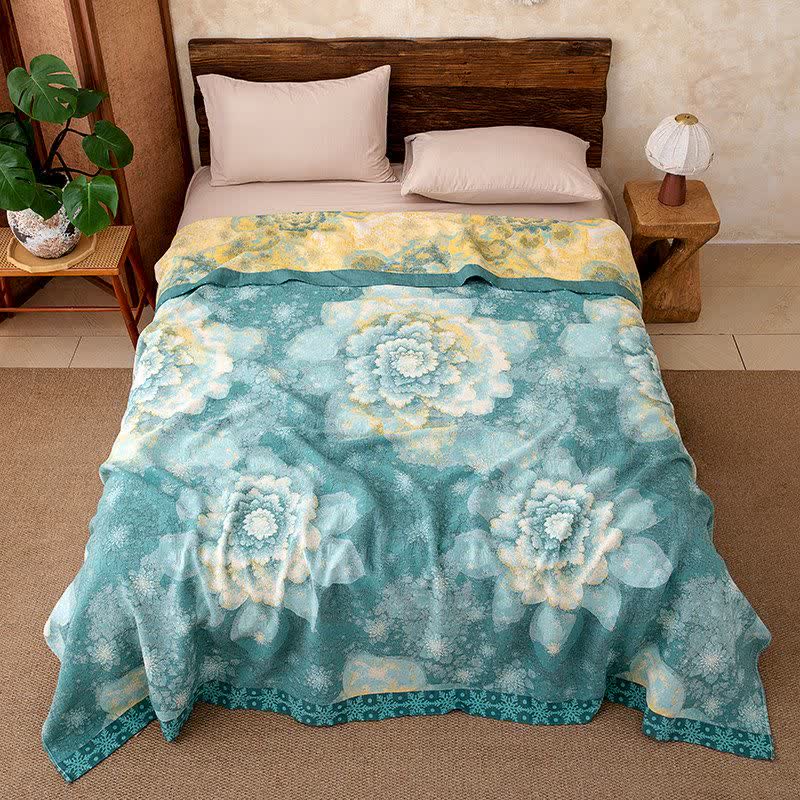 Couverture rustique en gaze de coton à motif floral épanoui - 220 cm x 240 cm - image 0