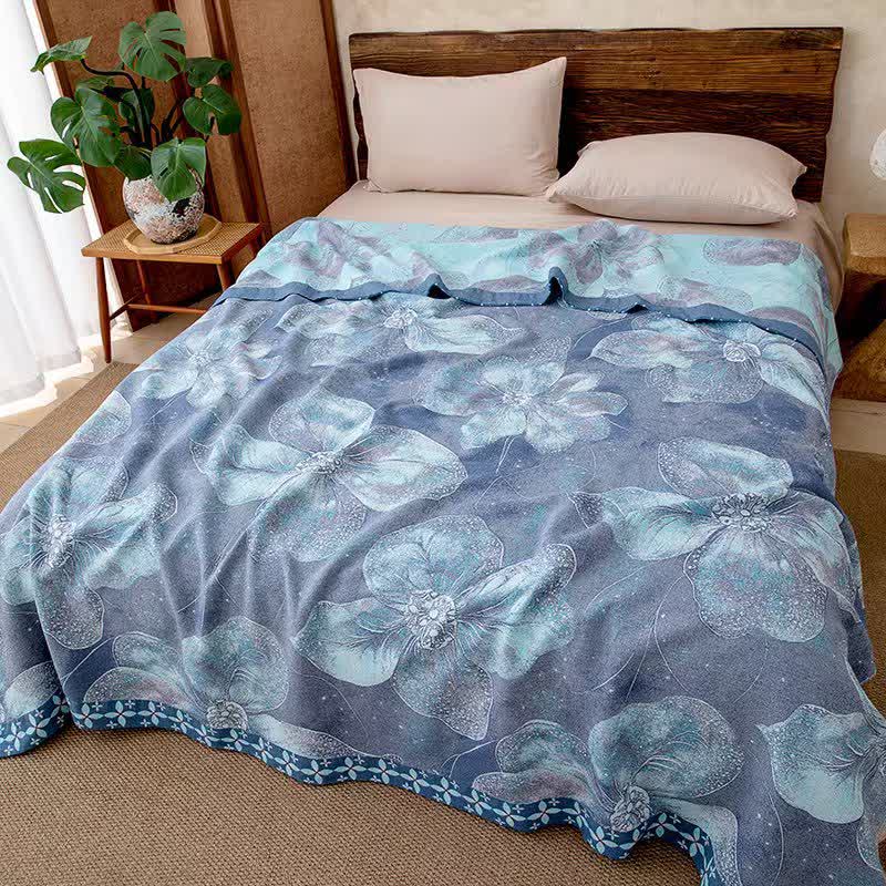 Couverture en gaze de coton bleue de style champêtre à motif floral - image 1