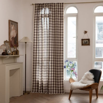 Rideau à carreaux de style champêtre avec pompons - Café - 140 cm x 300 cm - image 33