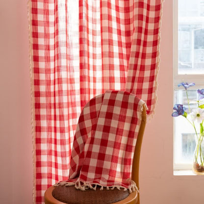 Rideau à carreaux de style champêtre avec pompons - image 27