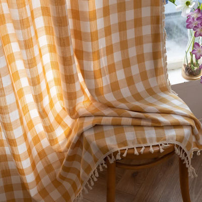 Rideau à carreaux de style champêtre avec pompons - image 16