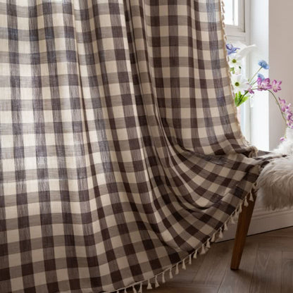 Rideau à carreaux de style champêtre avec pompons - image 34