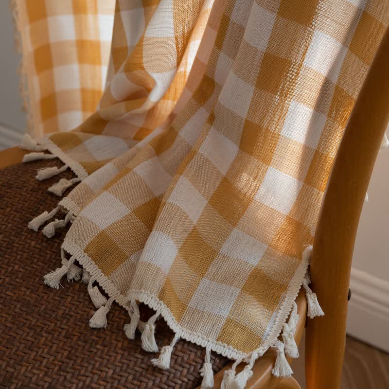 Rideau à carreaux de style champêtre avec pompons - image 17