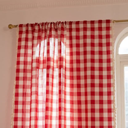 Rideau à carreaux de style champêtre avec pompons - image 28