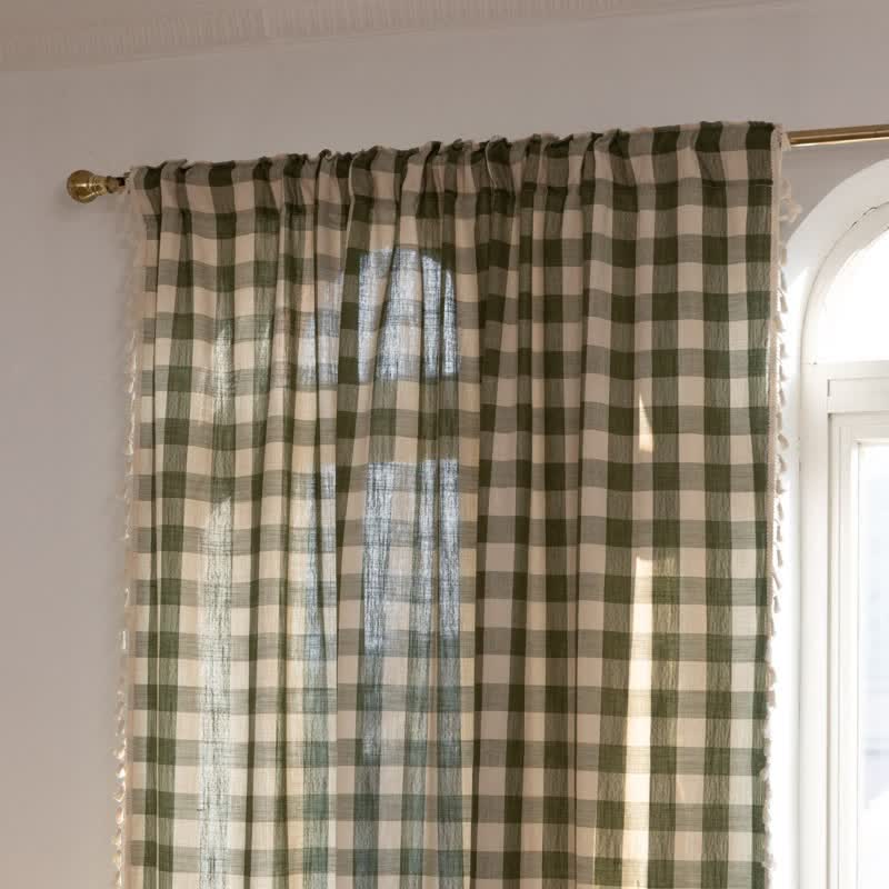 Rideau à carreaux de style champêtre avec pompons - image 9