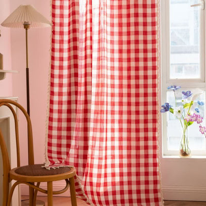 Rideau à carreaux de style champêtre avec pompons - image 26