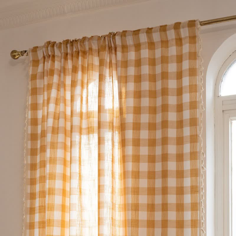 Rideau à carreaux de style champêtre avec pompons - image 15