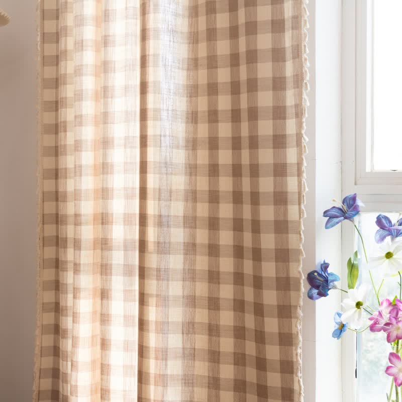 Rideau à carreaux de style champêtre avec pompons - image 32