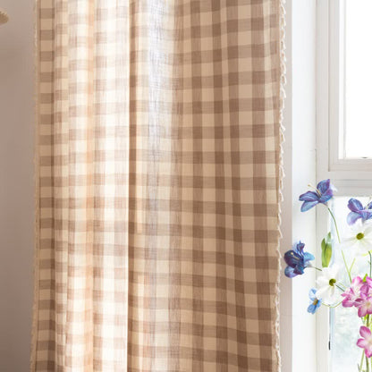 Rideau à carreaux de style champêtre avec pompons - image 32