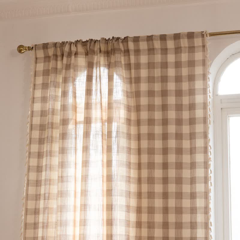 Rideau à carreaux de style champêtre avec pompons - image 31