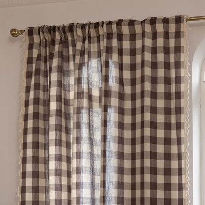 Rideau à carreaux de style champêtre avec pompons - image 35