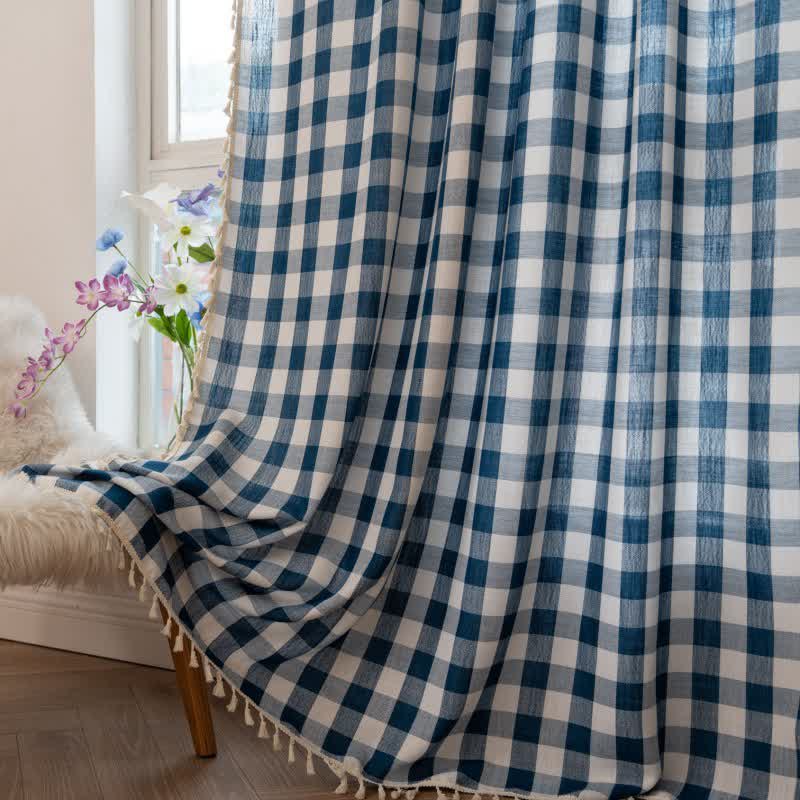 Rideau à carreaux de style champêtre avec pompons - image 20