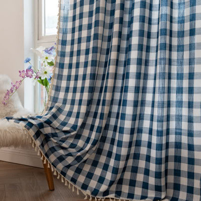 Rideau à carreaux de style champêtre avec pompons - image 20