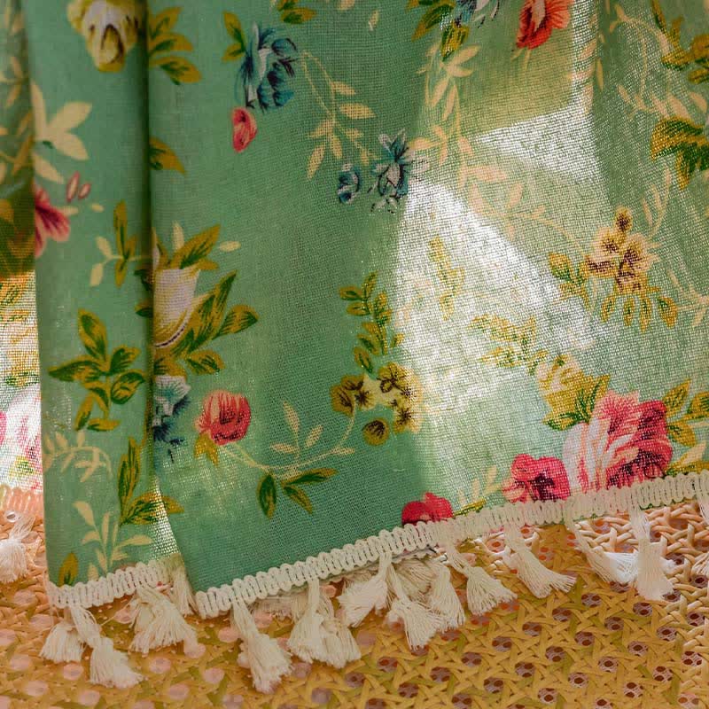 Rideau rustique vert rose avec pompon - image 7