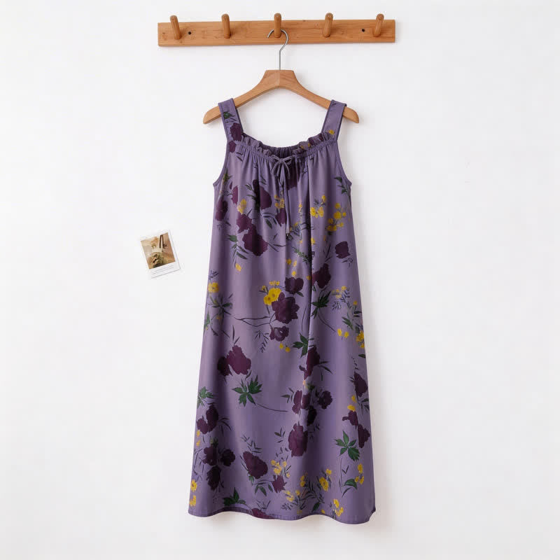 Chemise de nuit sans manches à motif floral violet - image 1