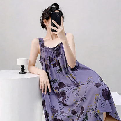 Chemise de nuit sans manches à motif floral violet - image 2