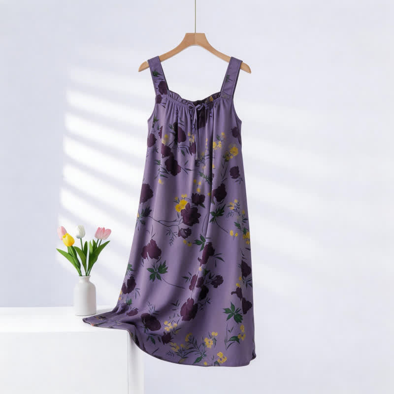 Chemise de nuit sans manches à motif floral violet - Violet - Taille surdimensionnée - image 0