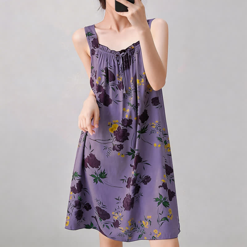 Chemise de nuit sans manches à motif floral violet - image 5