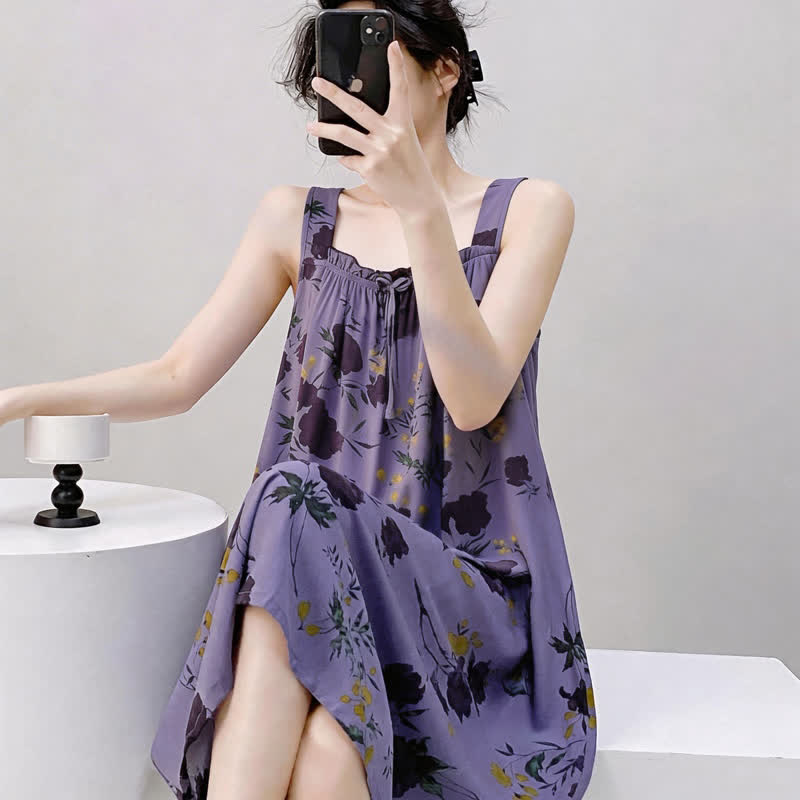 Chemise de nuit sans manches à motif floral violet - image 3