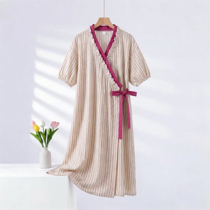 Nuisette à pois et rayures, à volants et à liens sur les côtés - Rose - 2XL - image 0